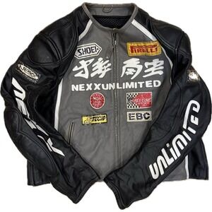 Nexx Unlimited black leather men's racing motorcycle jacket coat sz 54 armored